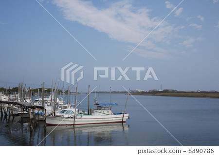View of the boat pool at the mouth of the Kongo River in Matsusaka 8890786