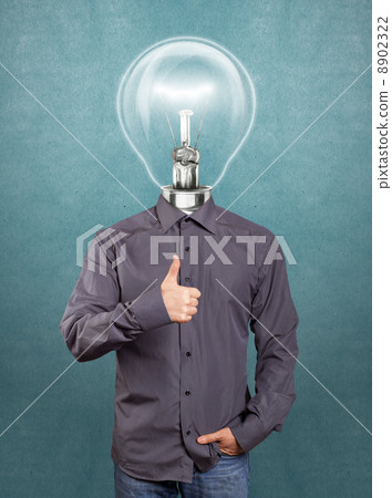 Hipster Lamp Head Man Shows Well Done 8902322
