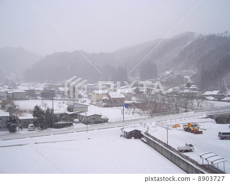 Snowy landscape of Miyochon village in Iwate prefecture (Southwest direction from the village office) 8903727