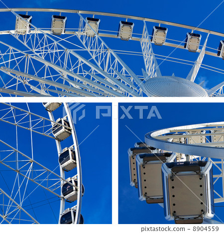 Collage of big ferris wheel on blue sky background Collage of big ferris wheel on blue sky background 8904559