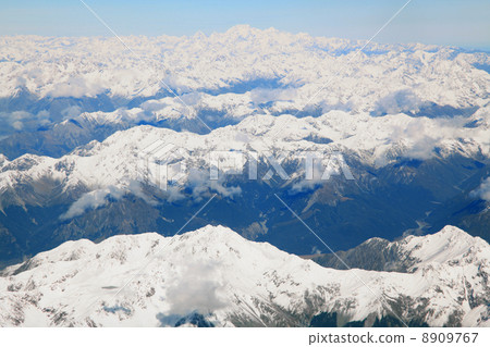 landscape of southern alpine alps with Mount cook peak from top 8909767