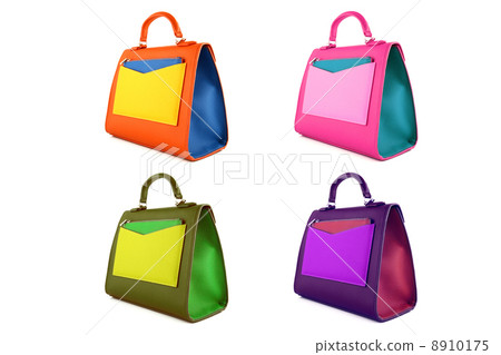 Set of multicolored female bags on a white background Set of multicolored female bags on a white background 8910175