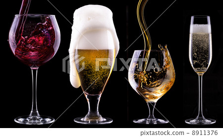 alcohol drinks set isolated on a black 8911376