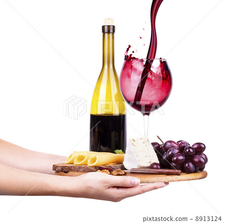 wine and food with waiter hand wine and food with waiter hand 8913124