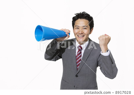 A businessman who poses a gut with megaphone 8917028