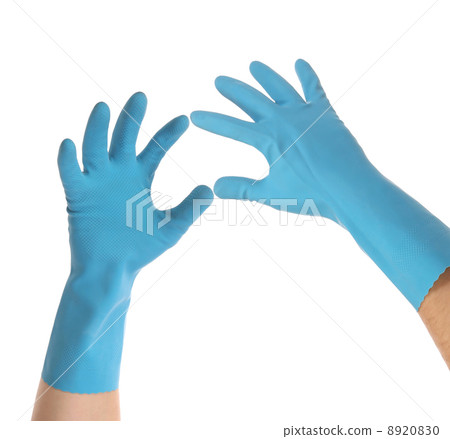 Two hands in latex gloves. 8920830