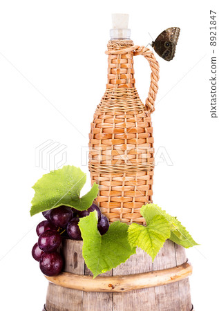 grapes on a wooden vintage barrel background 8921847