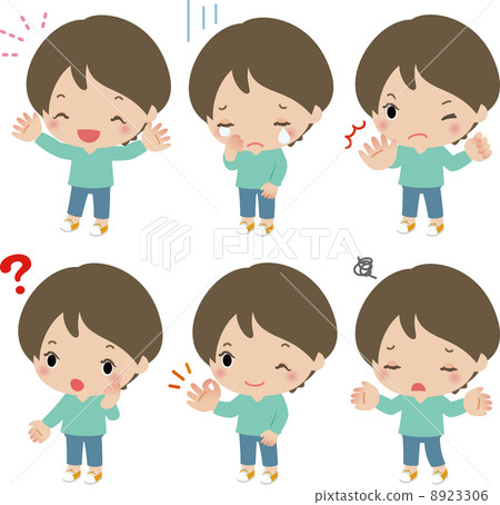 各種面部表情的年輕女性 8923306