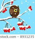 Winter image with red berries and owl 8931235