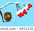 Winter image with red berries and owl 8931236