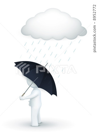 3d character walking with umbrella in rainy day 8952772