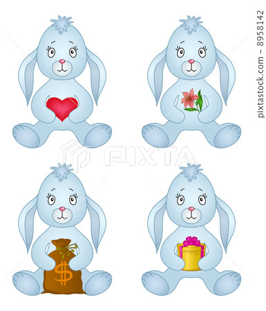 Rabbits sitting with gift, set Rabbits sitting with gift, set 8958142