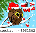 Winter image with red berries and owl 8961302