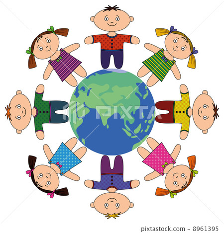 Children standing around Earth Children standing around Earth 8961395