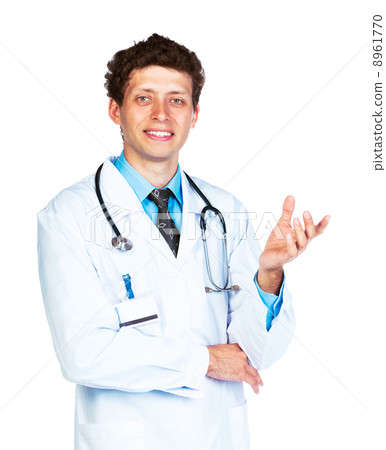 Portrait of the smiling doctor on a white 8961770