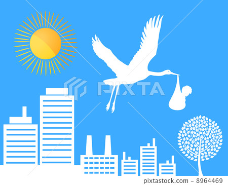 Stork over a city Stork over a city 8964469