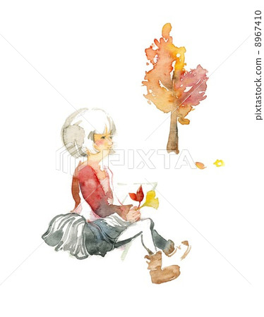 Autumn landscape and girls 8967410