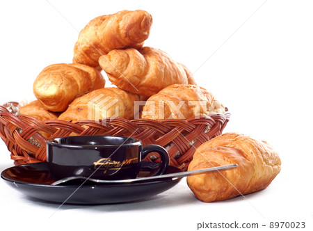 cup of coffee with fresh croissants cup of coffee with fresh croissants 8970023