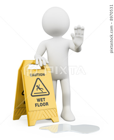 3D white people. Caution wet floor 8970531