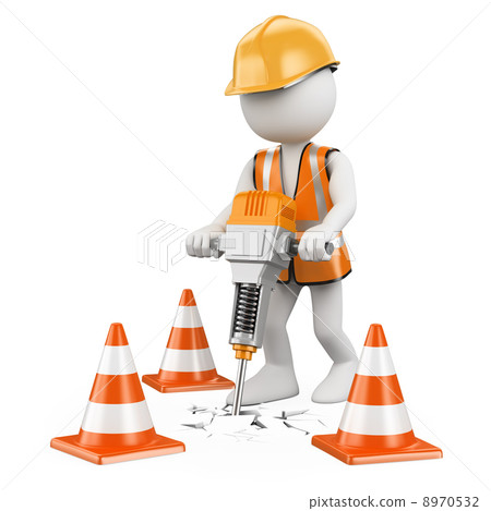 3D white people. Worker with a jackhammer 8970532