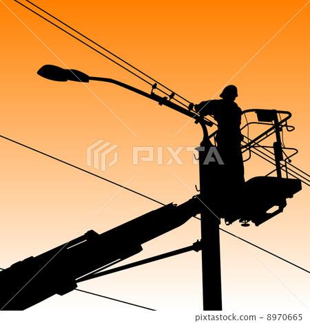 Electrician, making repairs at a power pole. Vector illustration 8970665