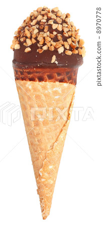 Ice cream in chocolate glaze and crispy waffle cone Ice cream in chocolate glaze and crispy waffle cone 8970778