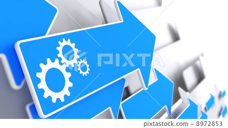 Cogwheel Gear Icon on Blue Arrow. 8972853