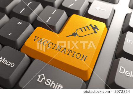 Keyboard with Vaccination Orange Button. Keyboard with Vaccination Orange Button. 8972854