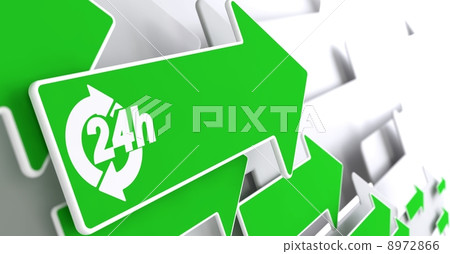 Service 24h Icon on Green Arrow. 8972866