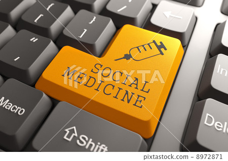 Keyboard with Social Medicine Orange Button. Keyboard with Social Medicine Orange Button. 8972871