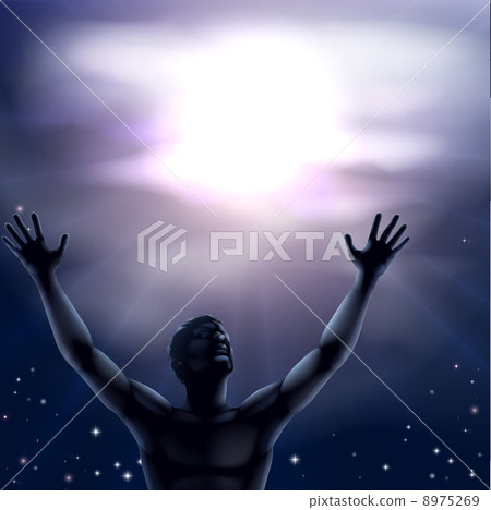 Silhouette man arms raised 8975269