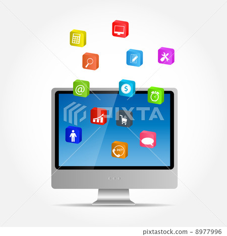 Computer with icons vector illustration - Stock Illustration [8977996 ...