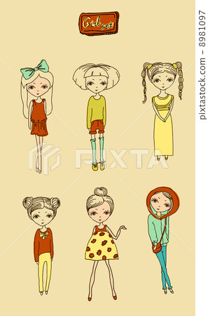 Set of teenage vector girls on white background - Stock Illustration ...