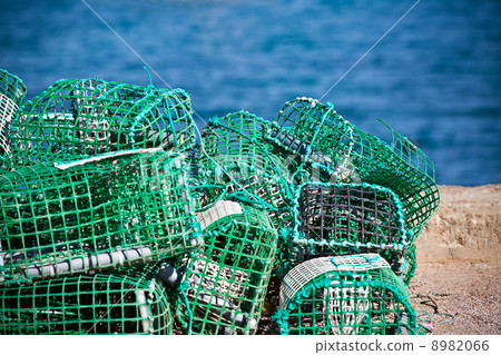 Lobster and Crab traps stack in a port 8982066