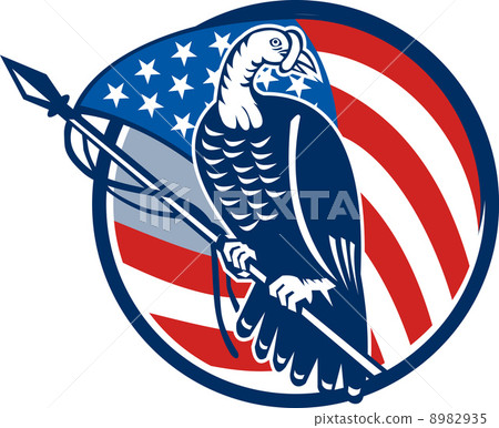 Wild Turkey Perching American Flag 8982935