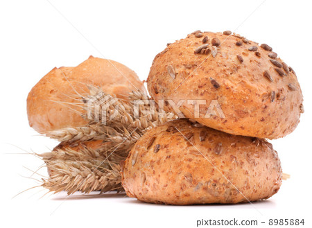 hamburger bun or roll  and wheat ears bunch   cutout 8985884
