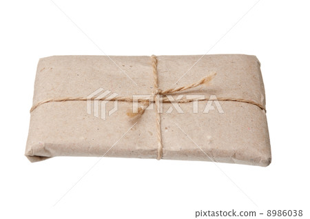 parcel wrapped with brown kraft paper 8986038