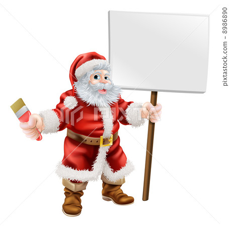 Santa holding paintbrush and sign 8986890