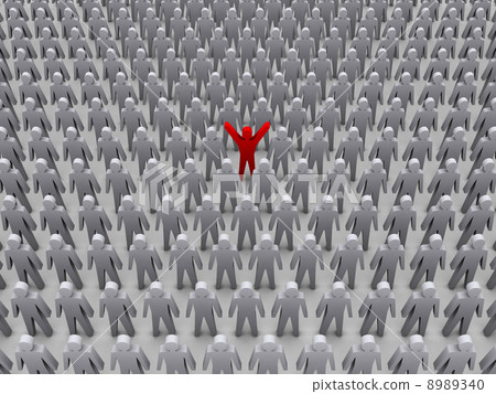 Unique person in crowd. Concept 3D illustration Unique person in crowd. Concept 3D illustration 8989340