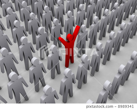 Unique person in crowd. Concept 3D illustration 8989341