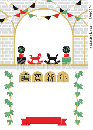 新年賀卡模板於2014年上午完成(基馬和常春藤和窗邊新年賀卡)相框新年賀卡 新年賀卡模板於2014年上午完成(基馬和常春藤和窗邊新年賀卡)相框新年賀卡 8990404