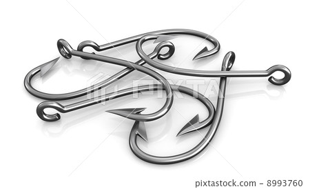 Few steel fishing hooks isolated Few steel fishing hooks isolated 8993760
