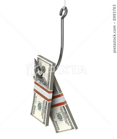 Few packs of dollars on a fishing hook Few packs of dollars on a fishing hook 8993763