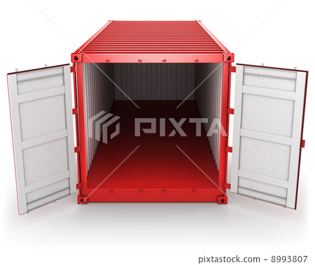 Opened red freight container isolated, front view Opened red freight container isolated, front view 8993807