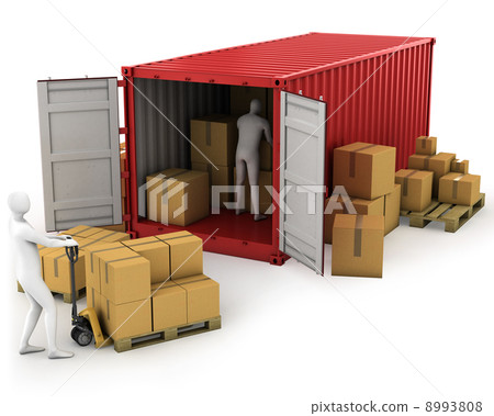 Two workers unload container Two workers unload container 8993808