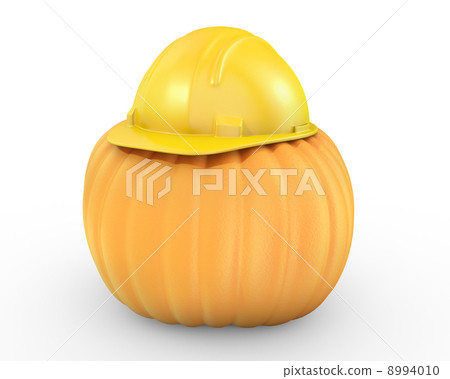 Orange pumpkin in a yellow helmet Orange pumpkin in a yellow helmet 8994010