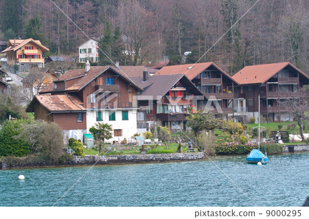 vintage town landscape around lake Thun, Switzerland 9000295