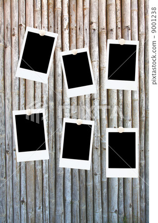 six blank polaroids frames on a bamboo background six blank polaroids frames on a bamboo background 9001238