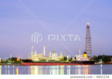 Oil refinery plant with tanker night Oil refinery plant with tanker night 9001256