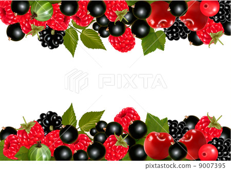 Background with fresh berries and cherries. Vector illustration 9007395